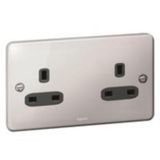 Synergy™ Authentic - 2 gang unswitched socket outlet 13A - Polished Stainless steel