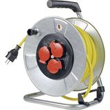 Metal cable reel 285mmO 25 m K35 AT-N07 V3V3-F 3G1,5 yellow 3 socket outlets 2PE 16A/250V shock and splash proof  Overheating protection by thermal switch