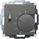 UP room controller, anthracite 55x55, 5-30C, AC 230V, 1 opener, 10 A, temperature reduction approx. 4K, switch on/off, display controller "on"