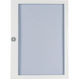 Flush mounted steel sheet door white, transparent with Profi Line handle for 24MU per row, 6 rows