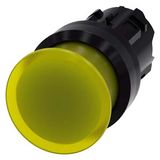 Illuminated mushroom pushbutton, 22 mm, round, plastic, yellow, 30 mm, momentary contact type, with laser labeling, inscription or symbol Customer-specific selection with SIRIUS