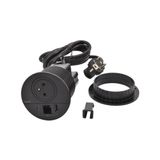 Incara Disq 80 2P+E Surface socket, USB Type-A+C charger, 2m cord cable outlet with 2P+E plug - black Ø80mm