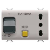 INTERLOCKED SWITCHED SOCKET-OUTLET - 2P+E 16A - P17-P11 - WITH RCBO 1P+N 16A - 230Vac - 3 MODULES - N SATIN BEIGE - CHORUSMART