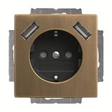 20 EUCB2USB-845-500 Socket insert Protective contact (SCHUKO) with USB AA antique brass anthracite - 63x63