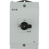 On-Off switch, P1, 40 A, surface mounting, 3 pole, 1 N/O, 1 N/C, with black thumb grip and front plate