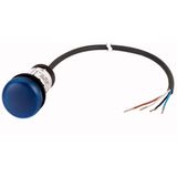 Indicator light, Flat, Cable (black) with non-terminated end, 4 pole, 1 m, Lens Blue, LED Blue, 24 V AC/DC