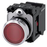 Illuminated pushbutton, 22 mm, round, metal, shiny, red, pushbutton, flat, momentary contact type, with holder, 1NC, LED module with integrated  3SU1152-0AB20-3CA0-Z Y10