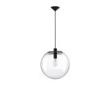 Clear Glass & Black Metal  Black Fabric Wire  LED E27 1x12 Watt 230 Volt  IP20 Bulb Excluded   D: 30 H1: 27 H2: 185 cm Adjustable Height