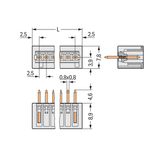 THT male header 0.8 x 0.8 mm solder pin straight light gray