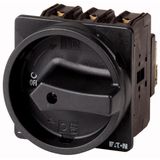 Main switch, P3, 63 A, flush mounting, 3 pole + N, 1 N/O, 1 N/C, STOP function, With black rotary handle and locking ring, Lockable in the 0 (Off) pos