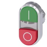 Twin pushbutton, 22 mm, round, metal, shiny, green: I, red: O, pushbuttons, flat and raised, Z=50-unit packaging