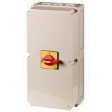 Main switch, T8, 315 A, surface mounting, 3 contact unit(s), 6 pole, 1 N/O, 1 N/C, Emergency switching off function, With red rotary handle and yellow