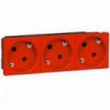 Multi-support multiple socket Mosaic - 3 x 2P+E automatic terminals - red