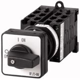On-Off switch, T0, 20 A, rear mounting, 6 contact unit(s), 9-pole, 2 N/O, 1 N/C, with black thumb grip and front plate