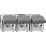 SCHUKO triple socket, arranged horizontally, light gray, AQUASTAR