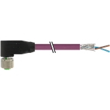 M12 fem. 90° B-cod. with cable PUR 1x2xAWG24 shielded vt+drag-ch 3m