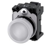 Indicator lights, 22 mm, round, metal, shiny, white, lens, smooth, with holder, LED  3SU1152-6AA60-3AA0-Z X90