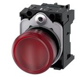 Indicator lights, 22 mm, round, plastic, red, lens, smooth, with holder, LED module with integrated LED 110 V AC,  3SU1103-6AA20-1AA0-Z Y15