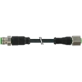 M12 Xtreme male 0° / M12 female 0° A-cod. PUR 4x0.5 bk +drag ch. 1m