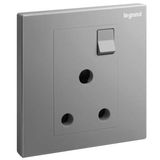 Galion - 1 gang British Standard switched single pole socket outlet - 15A - Dark Silver