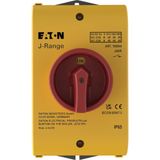 Main switch, 40 A, surface mounting, 3 pole, Emergency switching off function, With red rotary handle and yellow locking ring, Lockable in the 0 (Off)