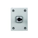 On-Off switch, P1, 25 A, 3 pole + N, surface mounting, with black thumb grip and front plate, in steel enclosure