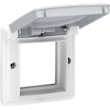 Adapter frame with hinged lid suitable for 45 x 45 mm functions in spl