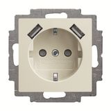 20 EUCB2USB-96-507 Socket insert Protective contact (SCHUKO) with USB AA chalet white - Basic55