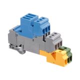 SCREW CLAMP TERMINAL BLOCK, INSTALLATION, BLUE, GREY, GREEN-YELLOW, 17.8MM SPACING