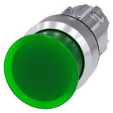 Illuminated mushroom pushbutton, 22 mm, round, metal, shiny, green, 30 mm, momentary contact type,  3SU1051-1AD40-0AA0-Z Y15