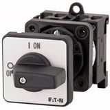 On-Off switch, P1, 25 A, rear mounting, 3 pole, 1 N/O, 1 N/C, with black thumb grip and front plate