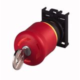 Emergency stop/emergency switching off pushbutton, RMQ-Titan, Mushroom-shaped, 38 mm, Non-illuminated, Key-release, 1 NC, Red, yellow, RAL 3000, Not s