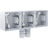 Splashproof horizontal threefold surface-mounting box with one double