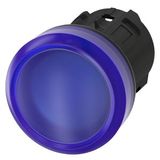 Indicator light, 22 mm, round, plastic, blue, lens, smooth, with laser labeling, lower case