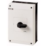 On-Off switch, T5B, 63 A, surface mounting, 3 contact unit(s), 6 pole, with black thumb grip and front plate