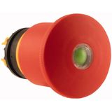 Emergency stop/emergency switching off pushbutton, RMQ-Titan, Palm-tree shape, 45 mm, Non-illuminated, Pull-to-release function, Red, yellow, with mec