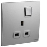 Mallia Senses - 1 gang BS switched socket outlet single pole -13A - Dark Silver