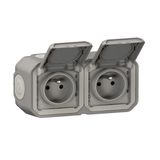 Triple horizontal pre-wired Plexo power socket 16A 250V, delivered complete with surface-mounted box - Gray