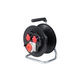 CEE safety empty cable reel with thermal switch 2 socket outlets 2PE 16A/250V 1 CEE 3PNE 16A/440V