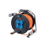 Hardrubber cable reel  290mmO40m H07BQ-F 3G2,5 orange with Schuko-Ultra plug4 Schuko sockets, 230V/16A with hinged lids,Thermal cut-out230V/16A/max. 3500WIP44
