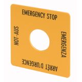 Label, emergency switching off, yellow, HxW=50x50mm, 4 languages, DE, EN, FR, IT