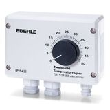 Wet room temperature controller AP mounting, 0...50C, AC 230V 50 Hz, 1 changeover contact, 10 A, IP 54