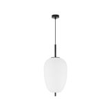 Black Metal & Opal Glass   Black Fabric Wire  LED E27 1x12 Watt 230 Volt   IP20 Bulb Excluded   D: 27 H: 120 cm Adjustable height