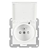 Pin socket outlet with safety shutter, flap cover, white