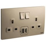 281136DB Mallia Senses 2 gang BS switched socket outlet single pole - 13A - with 3000mA A and C types USB chargers