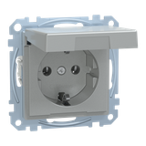 SCHUKO socket with hinged lid, plug-in terminals, aluminum, system M