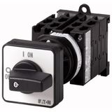 On-Off switch, T0, 20 A, rear mounting, 5 contact unit(s), 10-pole, with black thumb grip and front plate