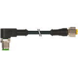 M12 male 90° / M12 female 0° A-cod. PUR 3x0.34 bk UL/CSA+drag ch. 0.3m