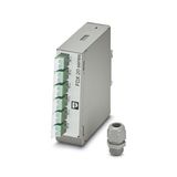 DIN rail splice box 6x E2000® duplex OS2 APC, fully mounted ready to splice