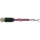 M12 fem. 0° B-cod. with cable PUR 1x2xAWG24 shielded vt+drag-ch 4m